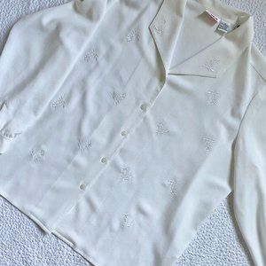 Vintage White Embroidered Button Up Blouse